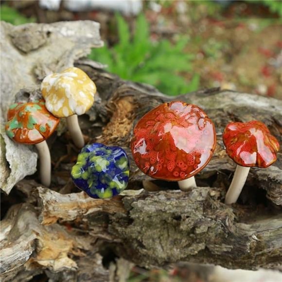Ceramic Mushroom for Garden - Lawn Ornament Décor - 4.52" 4pcs (Random Color) - Picture 8 of 8